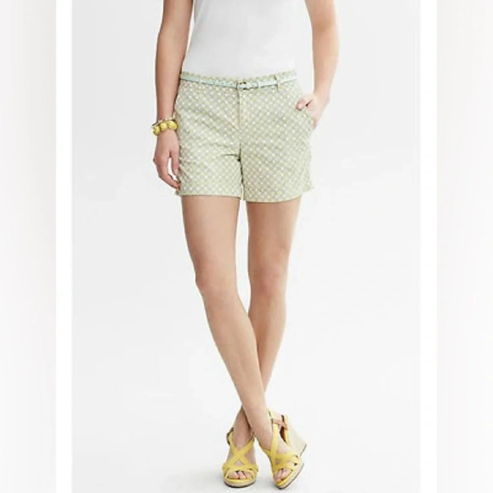 Banana Republic Circle Print‎ Green Yellow White Roll-Up Casual Shorts 6